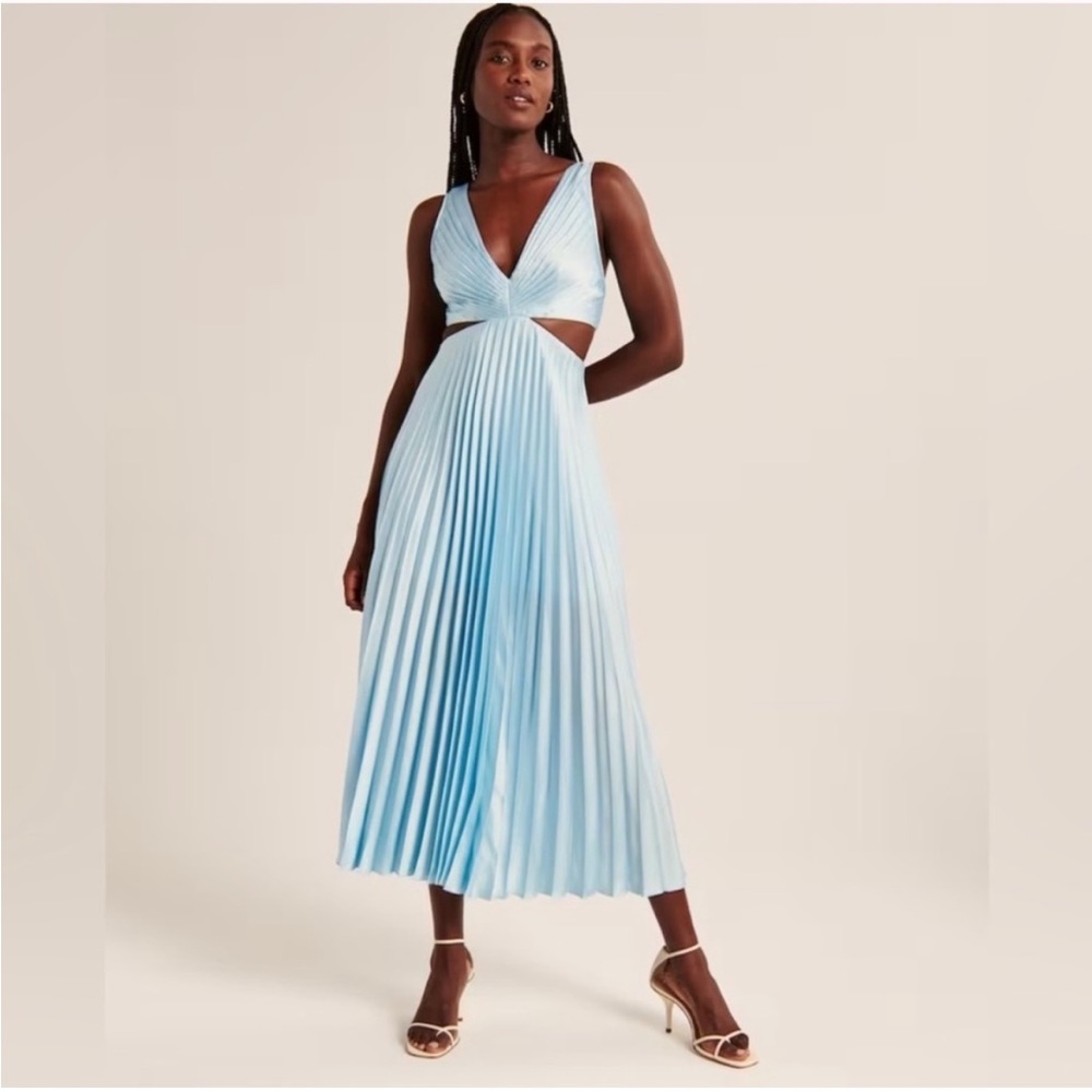 Abercrombie & fitch blue pleated Giselle cutout maxi dress